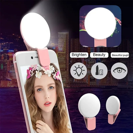 Mobile Phone Fill Flash Lens Ring Light Lamp Portable Clip Three Stop Dimming Mini Durable Practical 10 LED Selfie Ring Beauty